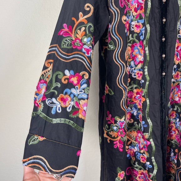 Aratta Silent Journey Embroidered Long Sleeve Maxi Shirt Dress Size Medium - Picture 4 of 12